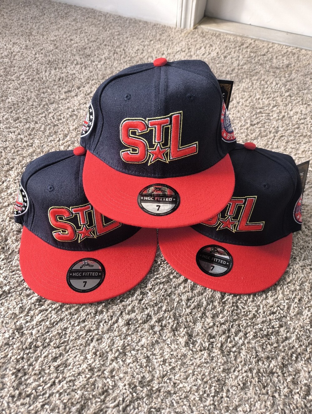 3 Fitted Hat Bundle St. Louis Stars League Champs... All Size 7 Navy Blue/ Red